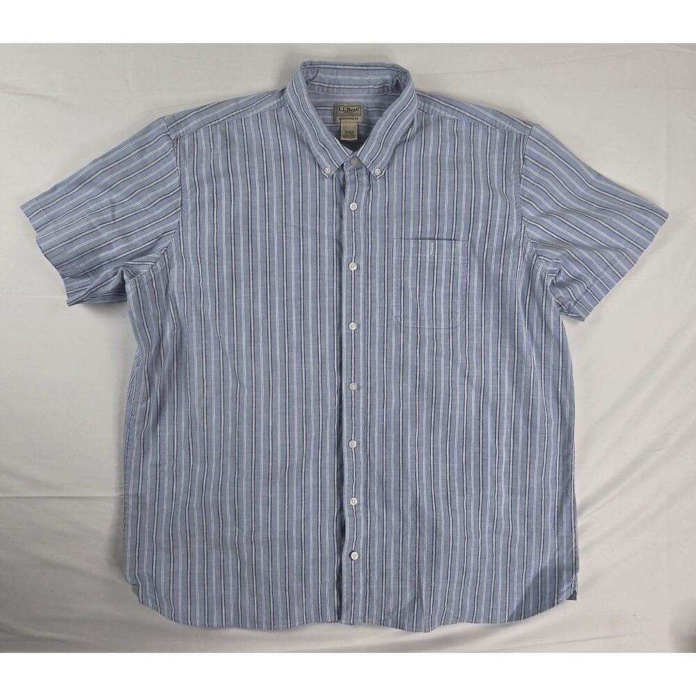 Vintage LL Bean Seersucker Mens Shirt Size XXL Blue White Stripe